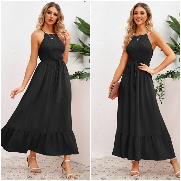 (Out Of Stock) Green Smocked Crisscross Spaghetti Strap Dress - Picture 9 of 10